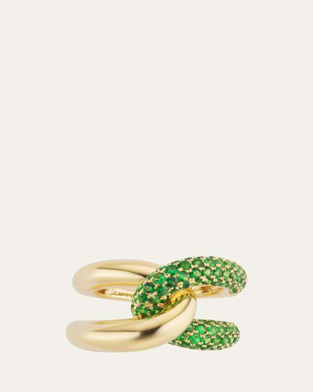 18K Yellow Gold Intertwin Tsavorite Statement Ring